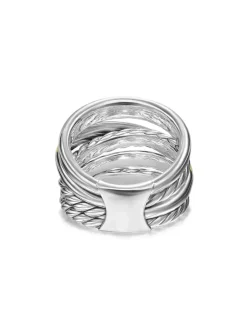 Crossover Five Row Ring In Sterling Silver With 14k Yellow Gold, 17.5mm