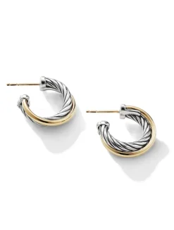 Crossover Hoop Earrings In Sterling Silver With 18k Yellow Gold