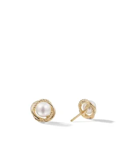 Crossover Infinity Pearl Stud Earrings In 18k Yellow Gold