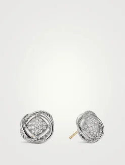 Crossover Infinity Stud Earring In Sterling Silver With Pavé Diamonds