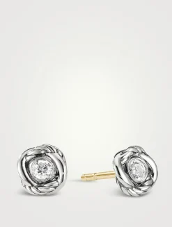 Crossover Infinity Stud Earrings In Sterling Silver With Diamonds