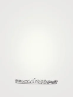 Crossover Link Bracelet In Sterling Silver With Diamonds, 3mm