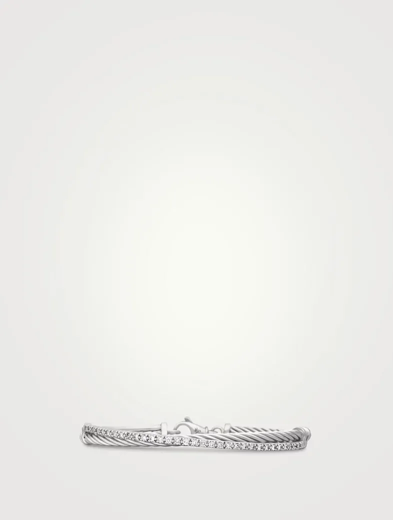Crossover Link Bracelet In Sterling Silver With Diamonds, 3mm