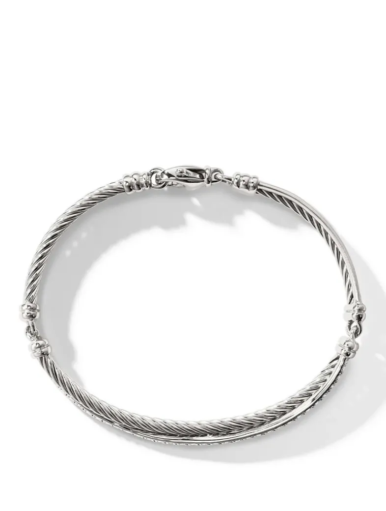 Crossover Link Bracelet In Sterling Silver With Diamonds, 3mm
