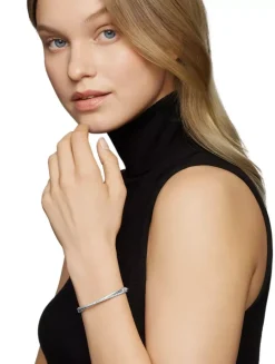 Crossover Link Bracelet In Sterling Silver With Diamonds, 3mm