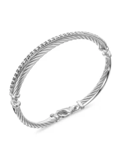 Crossover Link Bracelet In Sterling Silver With Diamonds, 3mm