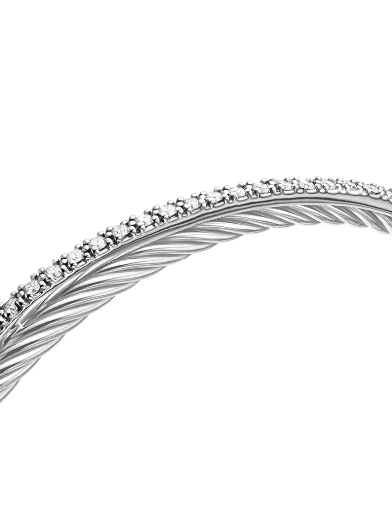 Crossover Link Bracelet In Sterling Silver With Diamonds, 3mm
