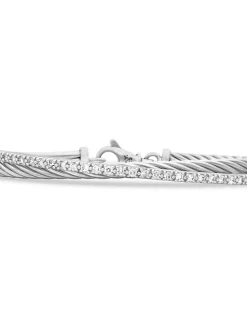 Crossover Link Bracelet In Sterling Silver With Diamonds, 3mm