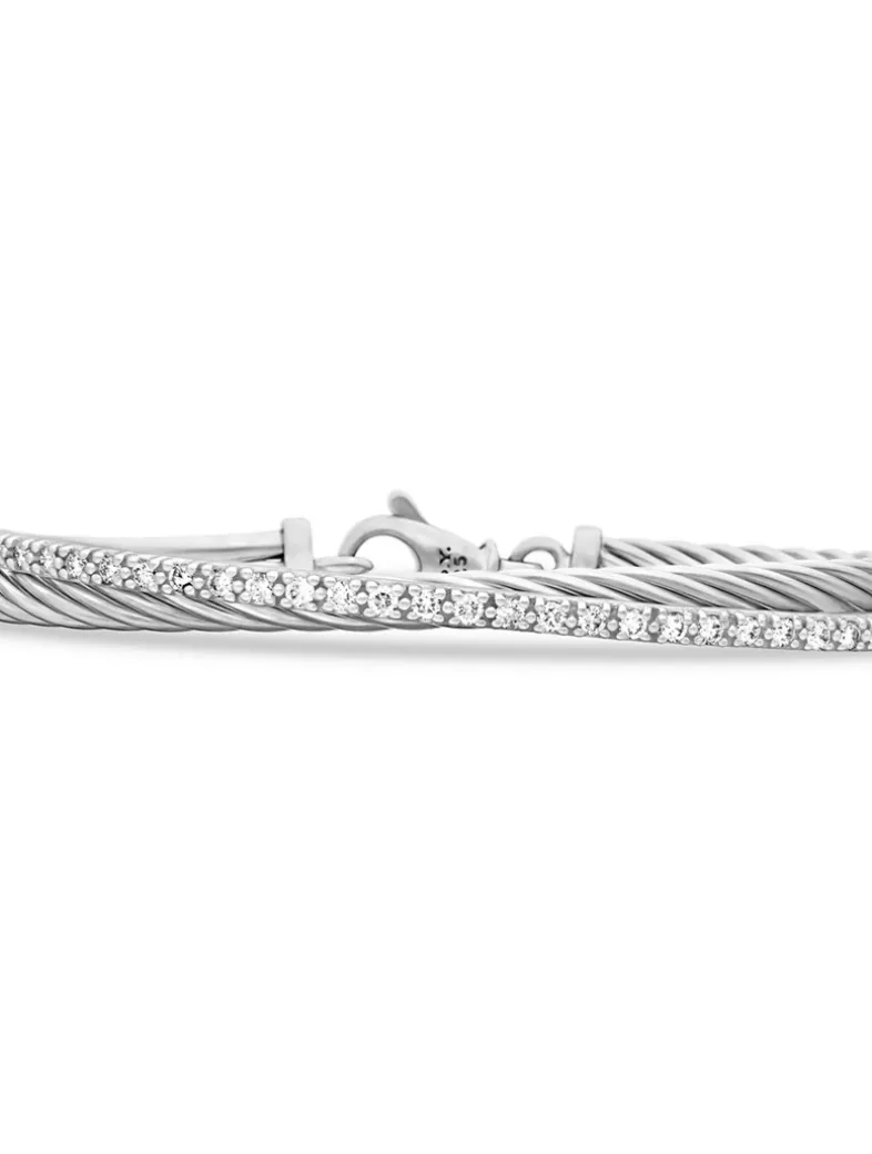 Crossover Link Bracelet In Sterling Silver With Diamonds, 3mm