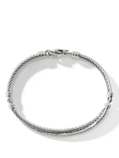 Crossover Link Bracelet In Sterling Silver With Diamonds, 3mm