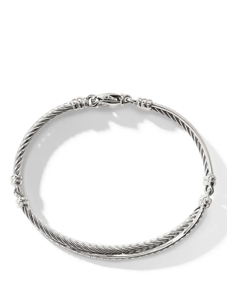 Crossover Link Bracelet In Sterling Silver With Diamonds, 3mm