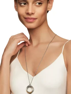 Crossover Pendant Necklace In Sterling Silver With 14k Yellow Gold, 37mm