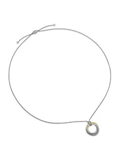 Crossover Pendant Necklace In Sterling Silver With 14k Yellow Gold, 37mm