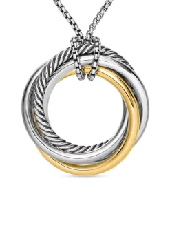 Crossover Pendant Necklace In Sterling Silver With 14k Yellow Gold, 37mm