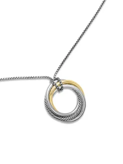 Crossover Pendant Necklace In Sterling Silver With 14k Yellow Gold, 37mm