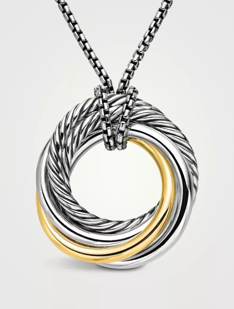 Crossover Pendant Necklace In Sterling Silver With 14k Yellow Gold, 28mm