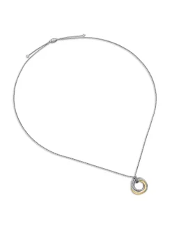Crossover Pendant Necklace In Sterling Silver With 14k Yellow Gold, 28mm