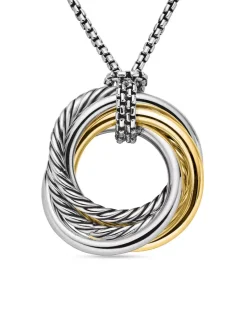 Crossover Pendant Necklace In Sterling Silver With 14k Yellow Gold, 28mm