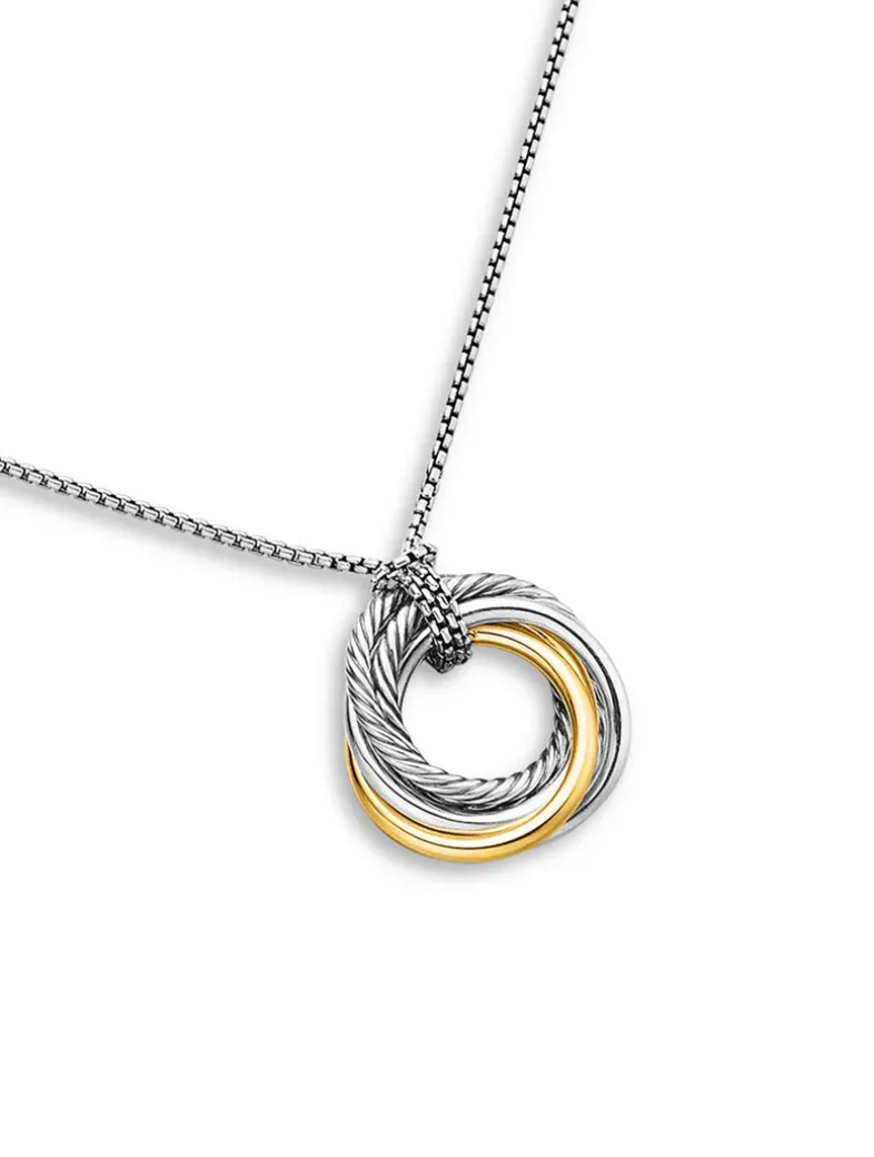 Crossover Pendant Necklace In Sterling Silver With 14k Yellow Gold, 28mm