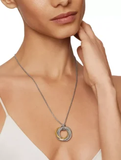 Crossover Pendant Necklace In Sterling Silver With 14k Yellow Gold, 28mm