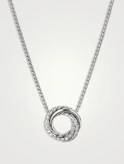 Crossover Pendant Necklace In Sterling Silver With Pavé Diamonds