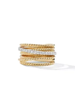 Crossover Ring In 18k Yellow Gold With Pavé Diamonds