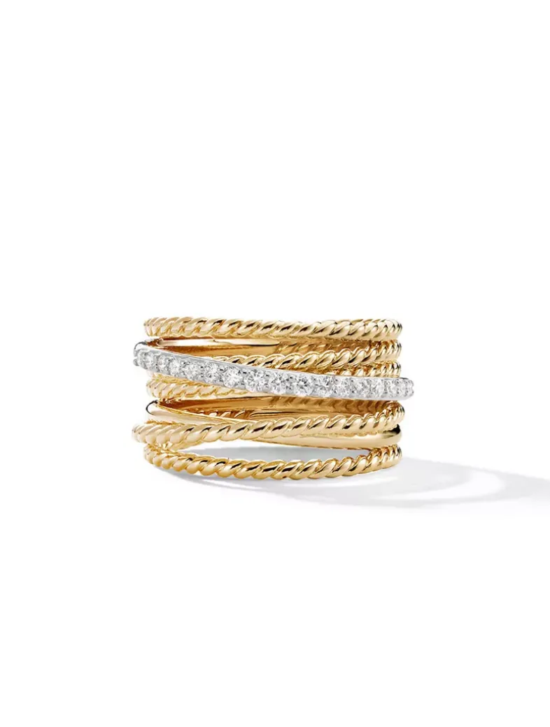 Crossover Ring In 18k Yellow Gold With Pavé Diamonds