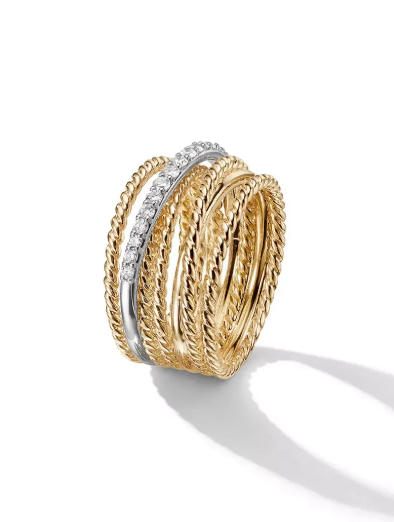 Crossover Ring In 18k Yellow Gold With Pavé Diamonds