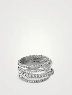 Crossover Ring In Sterling Silver With Pavé Diamonds