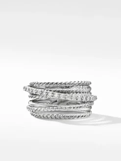 Crossover Ring In Sterling Silver With Pavé Diamonds