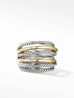 Crossover Ring In Sterling Silver With 18k Yellow Gold