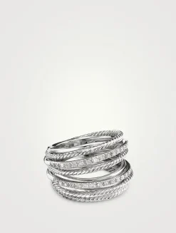 Crossover Ring In Sterling Silver With Pavé Diamonds