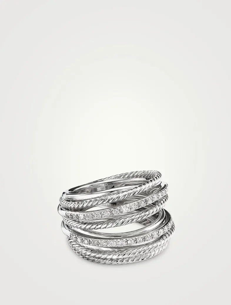 Crossover Ring In Sterling Silver With Pavé Diamonds