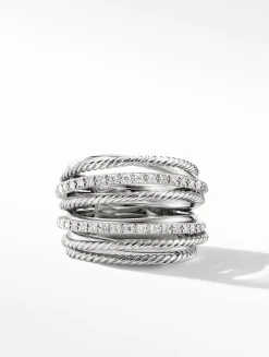 Crossover Ring In Sterling Silver With Pavé Diamonds