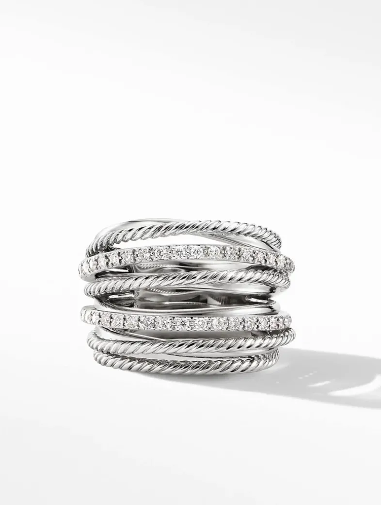 Crossover Ring In Sterling Silver With Pavé Diamonds
