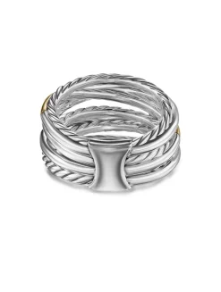 Crossover Seven Row Ring In Sterling Silver With 18k Yellow Gold And Diamonds, 16mm