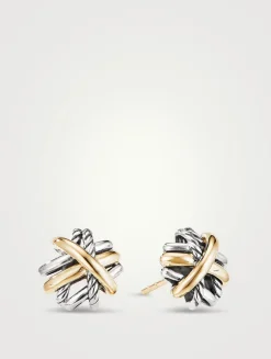 Crossover Stud Earrings In Sterling Silver With 18k Yellow Gold