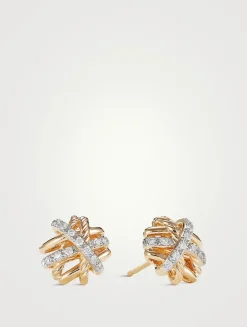 Crossover Stud Earrings In 18k Yellow Gold With Pavé Diamonds