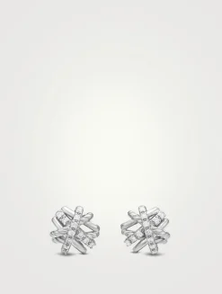 Crossover Stud Earrings In Sterling Silver With Diamonds, 11mm