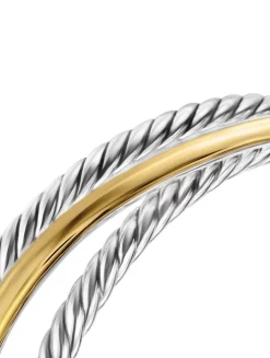 Crossover Three Row Cuff Bracelet In Sterling Silver With 14k Yellow Gold, 20mm
