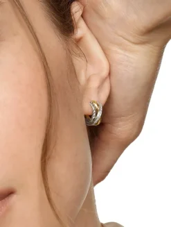 Crossover Three Row Huggie Hoop Earrings In Sterling Silver With 18k Yellow Gold, 13mm