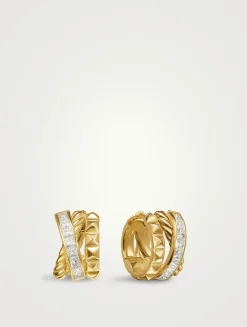 Crossover Trio Huggie Hoop Earrings In 18k Yellow Gold With Diamonds, 15.1mm
