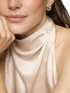 Crossover Trio Huggie Hoop Earrings In 18k Yellow Gold With Diamonds, 15.1mm