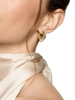 Crossover Trio Multi Row Hoop Earrings In 18k Yellow Gold With Diamonds, 18mm