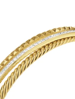 Crossover Trio Three Row Cuff Bracelet In 18k Yellow Gold With Diamonds, 11mm