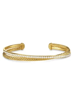 Crossover Two Row Bracelet In 18k Yellow Gold With Diamonds, 6mm