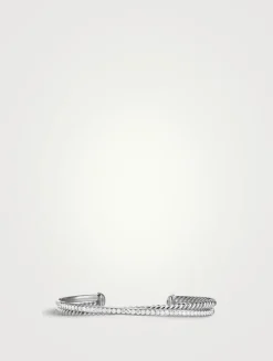 Crossover Two Row Bracelet In Sterling Silver With Diamonds, 6mm