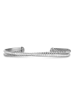 Crossover Two Row Bracelet In Sterling Silver With Diamonds, 6mm