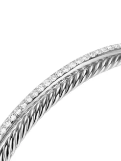 Crossover Two Row Bracelet In Sterling Silver With Diamonds, 6mm