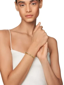 Crossover Two Row Cuff Bracelet In Sterling Silver With 18k Yellow Gold, 5mm